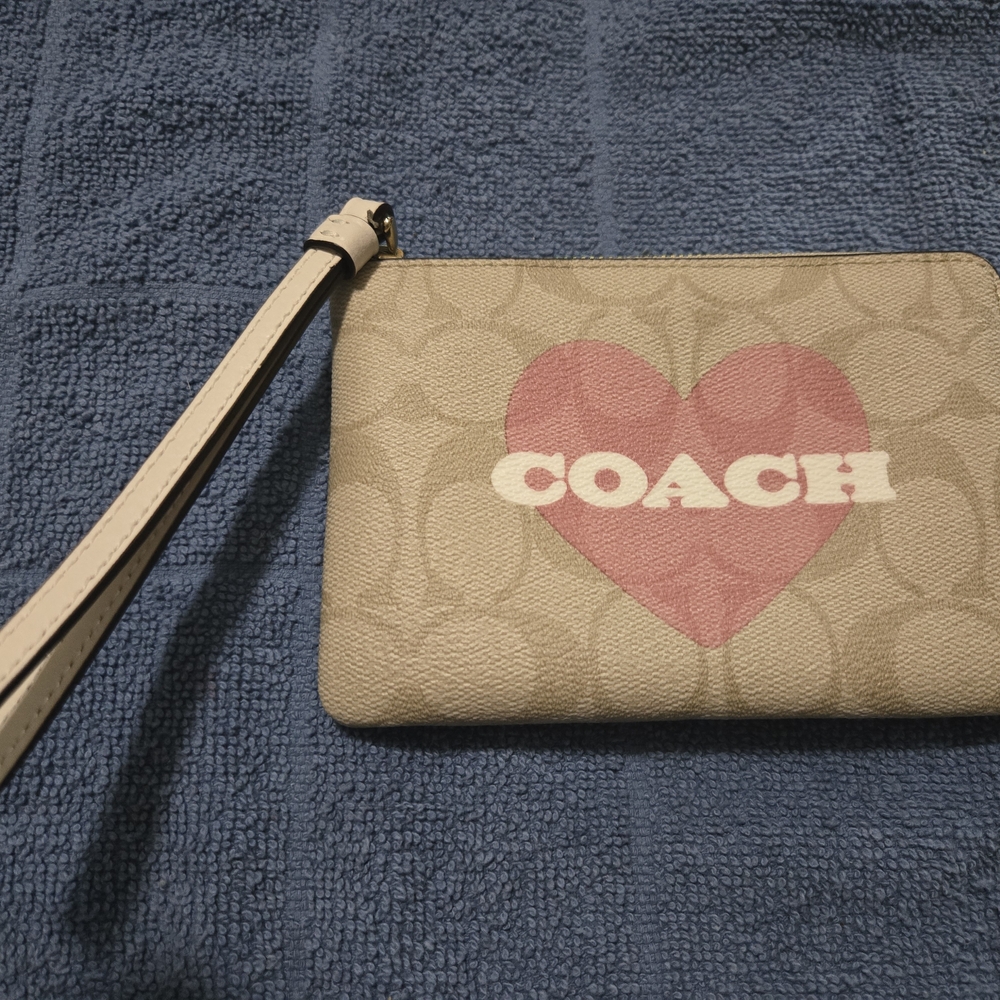 Coach Tan and Pink Heart Wristlet